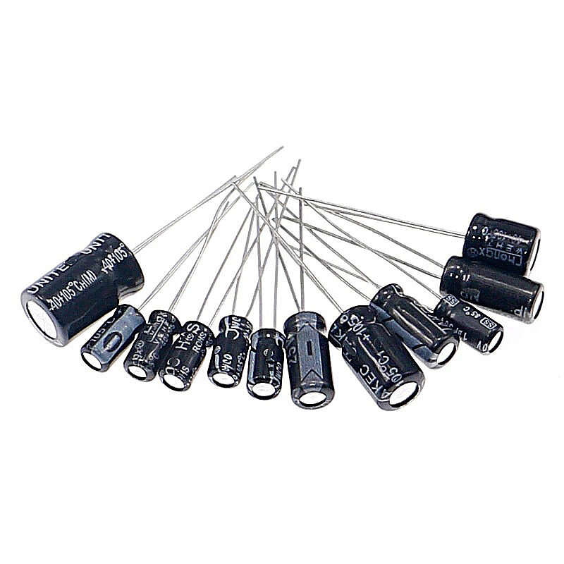120PCS 12 Values 0.22UF-470UF In-line Electrolytic Capacitor Assortment Kit