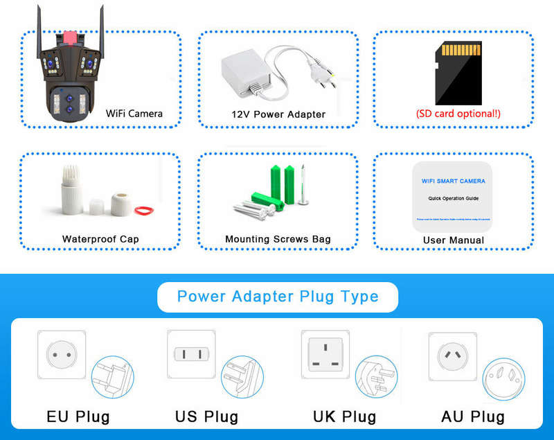 US Plug 12V Power Adapter for 8K HD 16MP 10X Zoom WiFi IP Camera