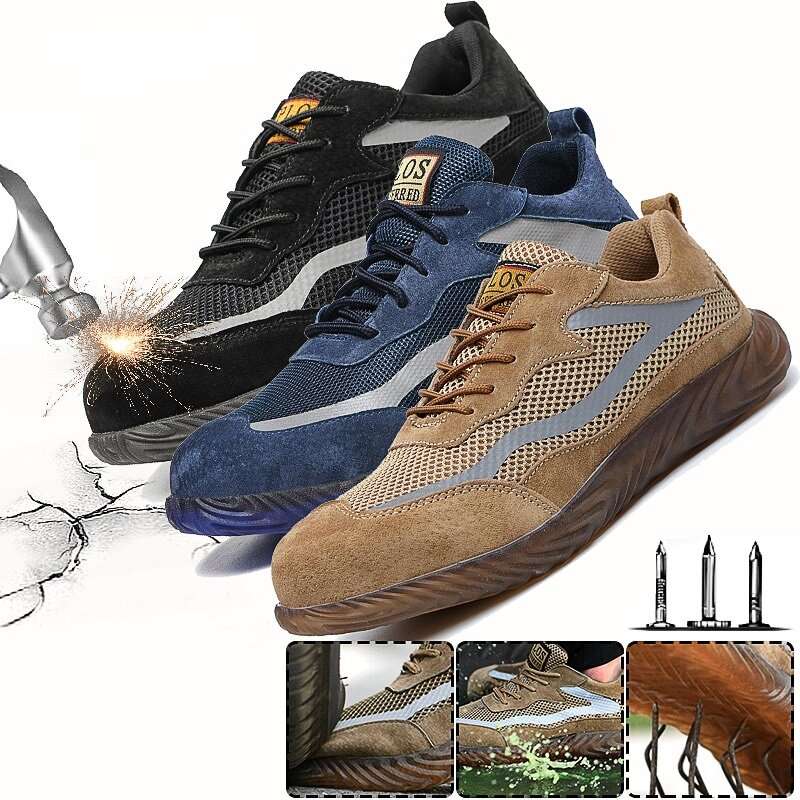 AtreGo Mens Steel Toe Safety Shoes Breathable Work Boots Outdoor Hikng Sneakers