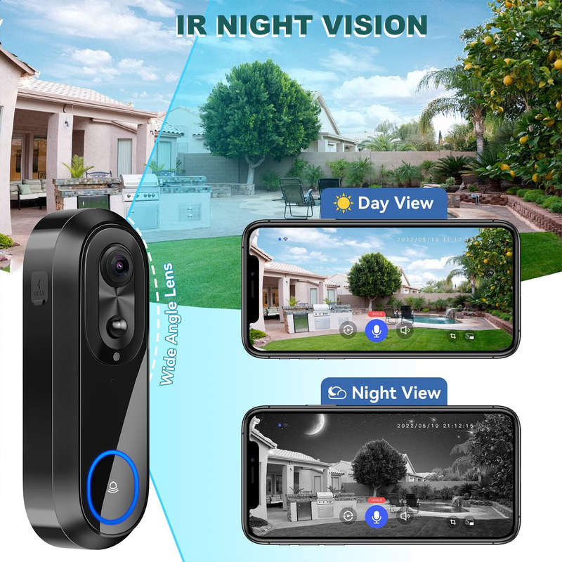 W5 2.4G/5G Tuya WiFi Video Doorbell HD 1080P Camera Wireless Smart Intercom Camera Night Vision Two-