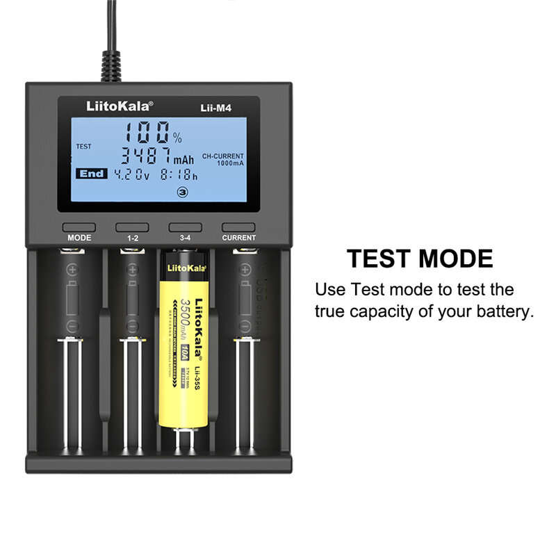 LiitoKala Lii-M4 4slot 5V 2A 18650 Charger LCD Display Universal Smart Charger Test Capacity 26650 1