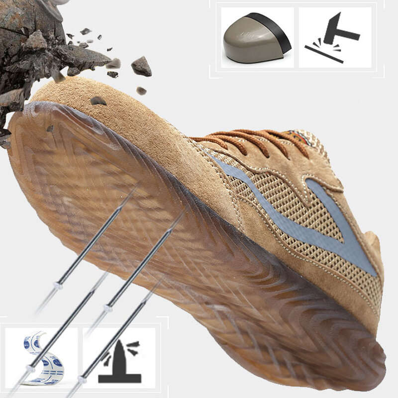 AtreGo Mens Steel Toe Safety Shoes Breathable Work Boots Outdoor Hikng Sneakers