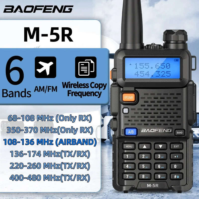 Baofeng M-5R Air Band Walkie Talkie Wireless Copy Frequency Long Range Six Bands Commutator Amateur