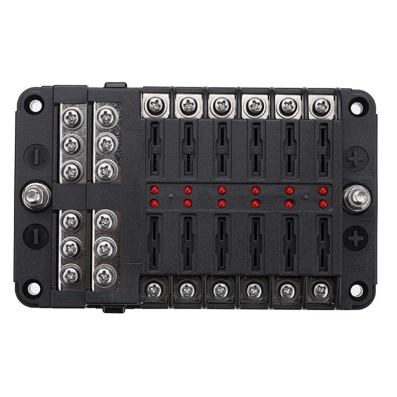Car Boat Fuses Block 12 Way LED Fuses Junction Box Blades Fuses Terminal Box 12V/24V