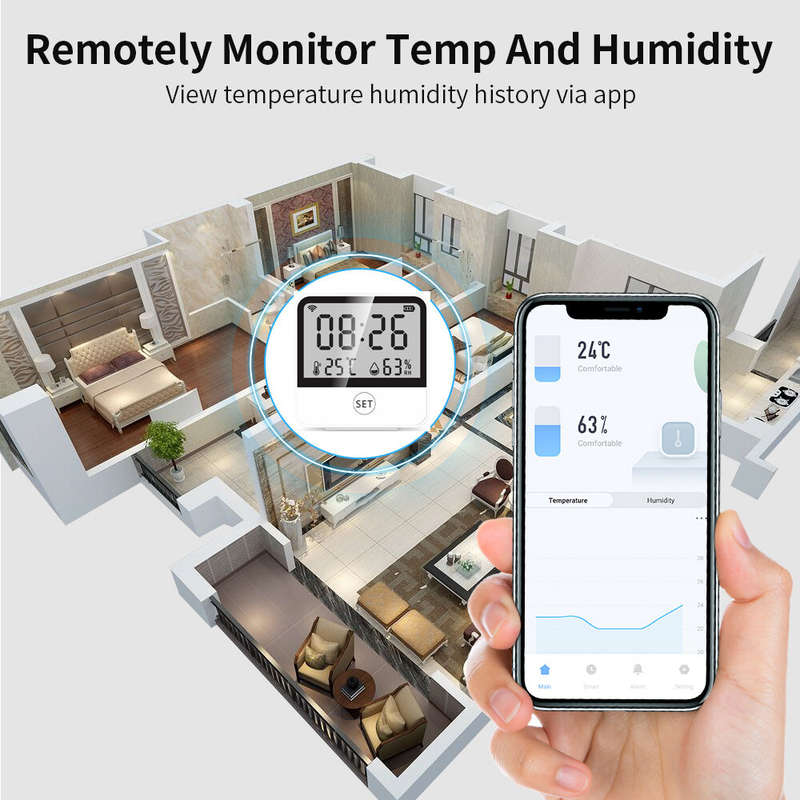 Smart Home Digital Indoor Hygrometer Thermometer Wi-Fi Enabled Temperature and Humidity Sensor with