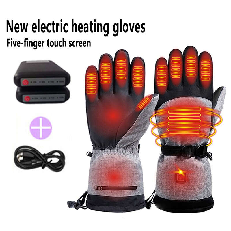 3 Gear Temperature Control Motorcycle Riding Gloves + 5000mAh Battery Winter Heated Warm Gloves for