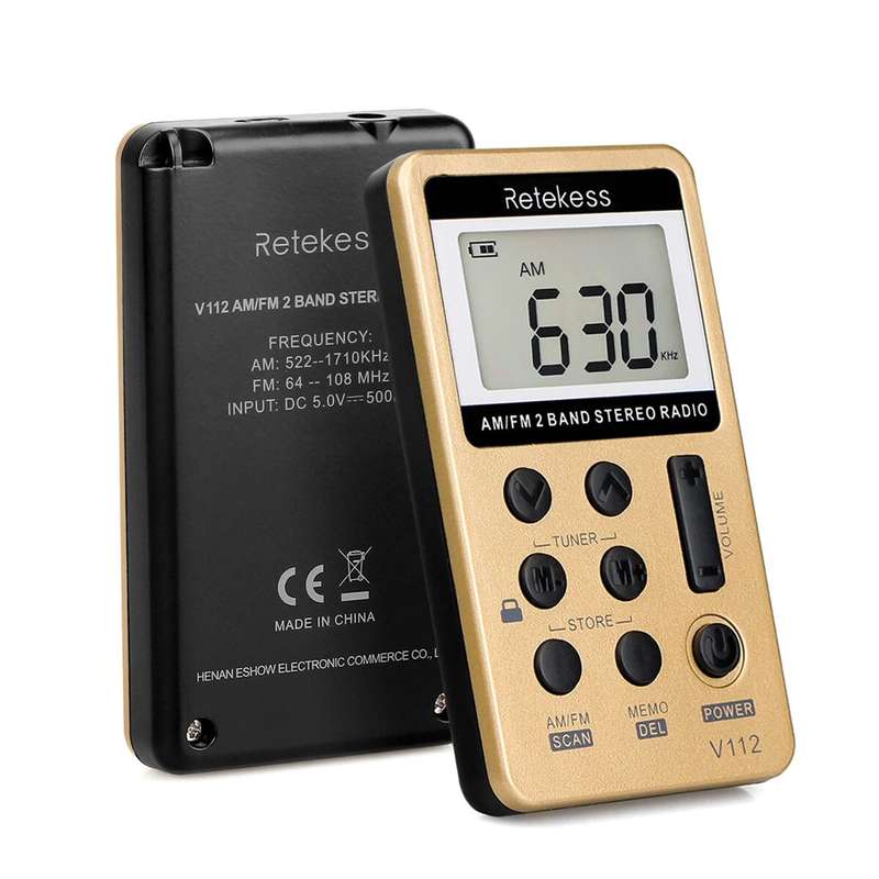 Retekes V-112 FM Radio Portable Mini Radio FM AM 2 Band Stereo Radio Digital Tuning Handheld Digital