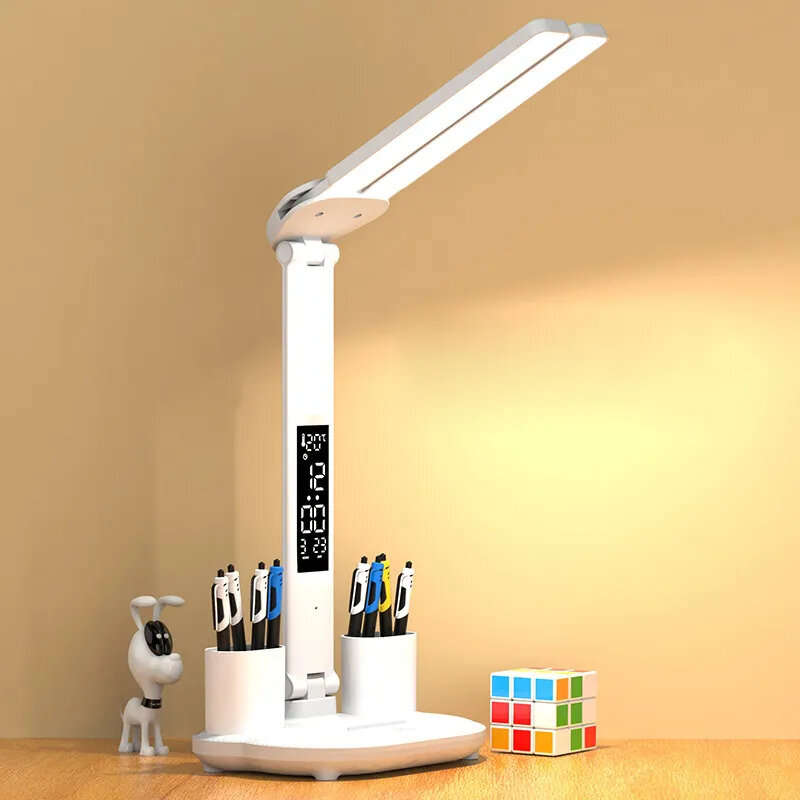 Table Lamp LED Double-headed Multifunction Foldable Touch With Calendar Clock USB Desk Lamp For Bedr