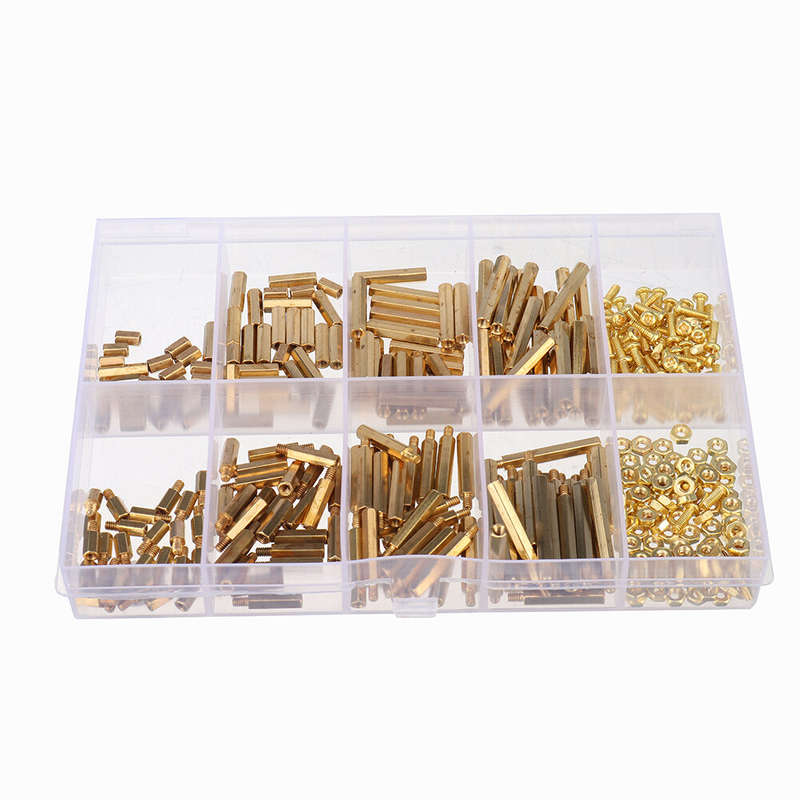 280Pcs M2.5 Hex Nut Assortment Kit Head Brass Spacing Double-pass Screw Threaded Pillar PCB Computer