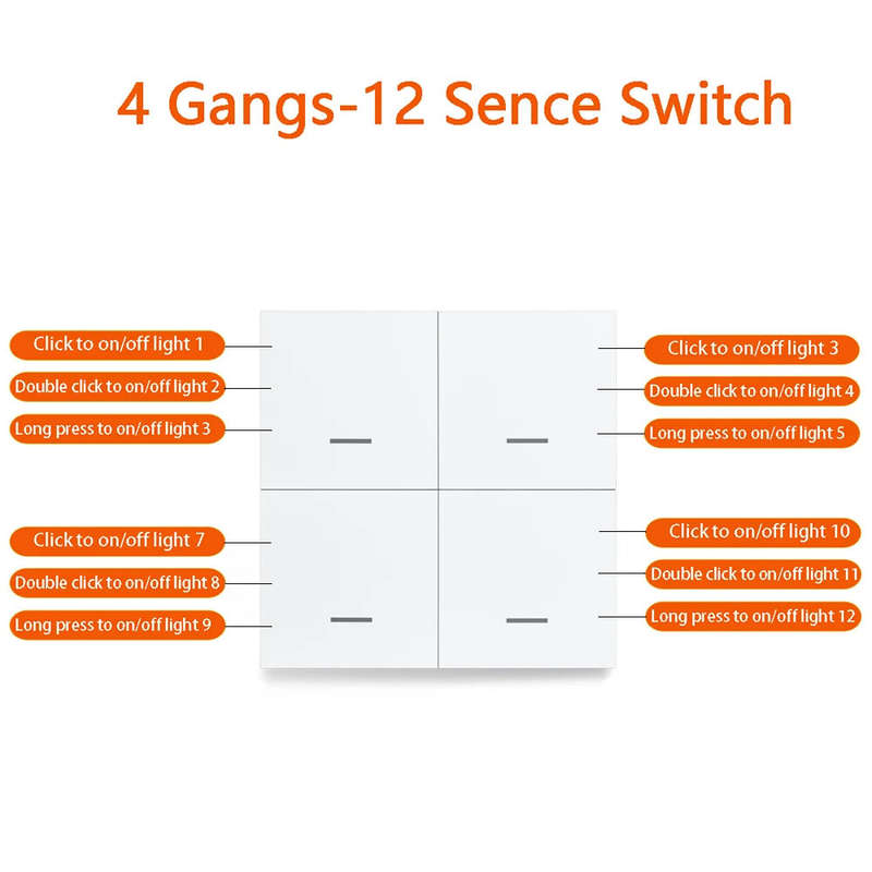 Tuya Smart ZigBee3.0 Switch 4 Gangs Scenario 12 Scenes Switch Push Button Controller Support Home As