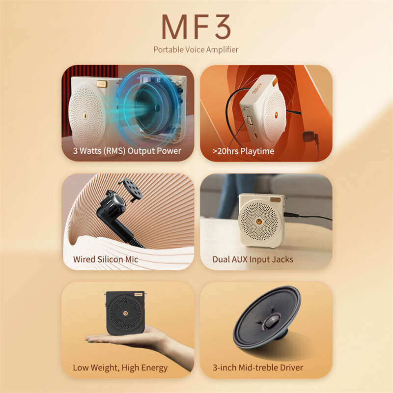 EDIFIER MF3 Portable Voice Amplifier with Mic 78mm Mid-treble Driver Loudspeaker 2200mAh Battery for