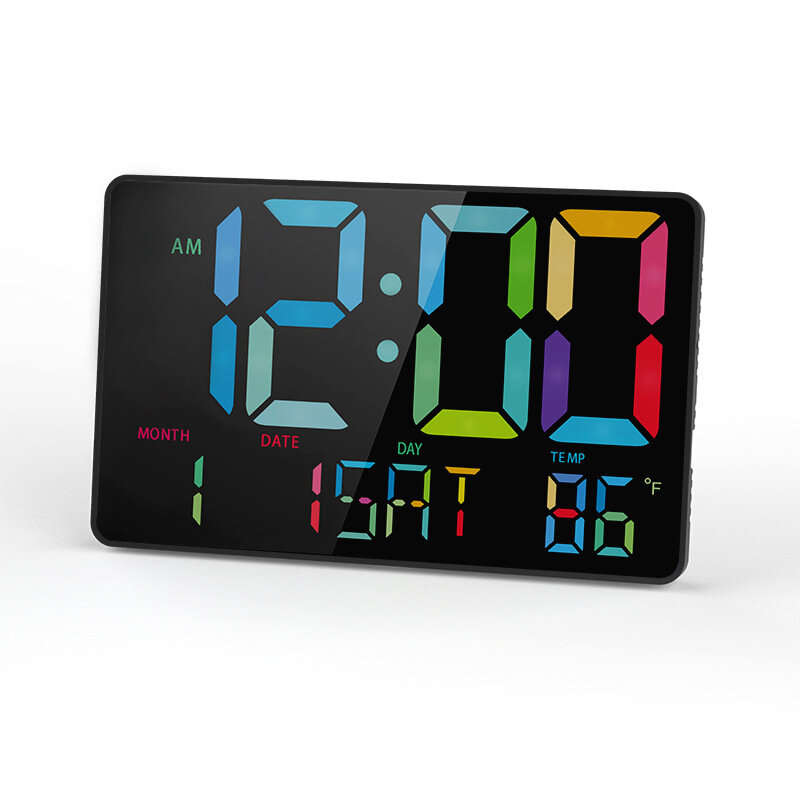 AGSIVO Large Rainbow LED Digital Alarm Clock Wall Clock with Remote Control / Calendar / Temperature