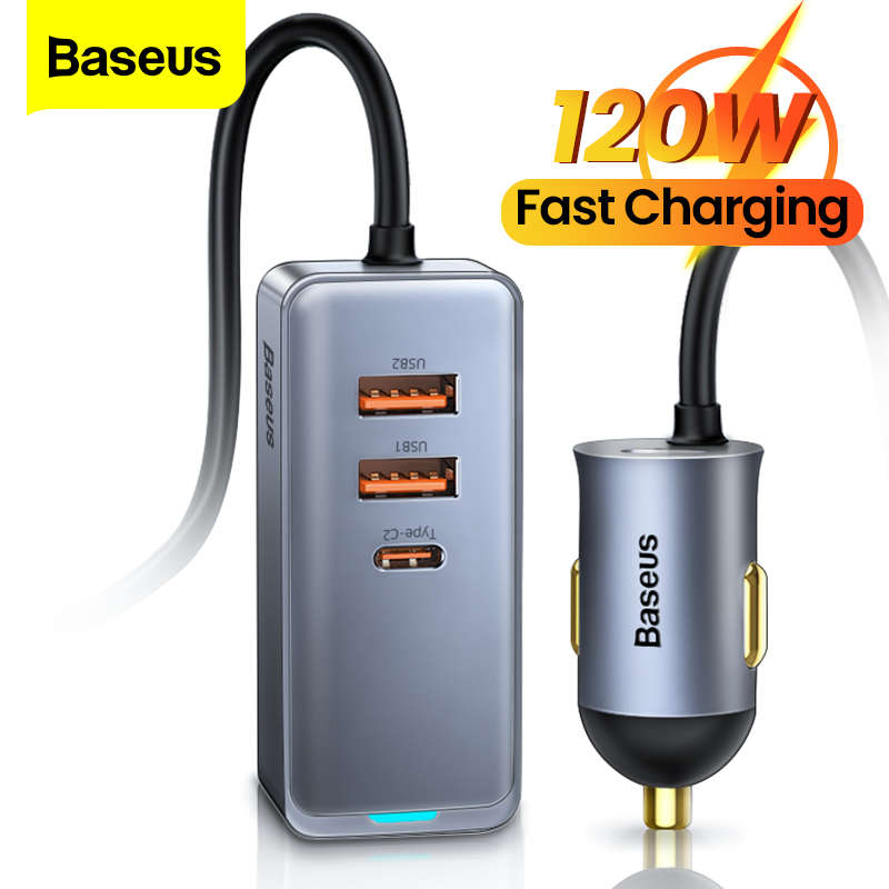 Baseus 120W Lighter Splitter QC 3.0 PD 3.0 USB Car Charger PD 20W Quick Charging For Iphone Car USB