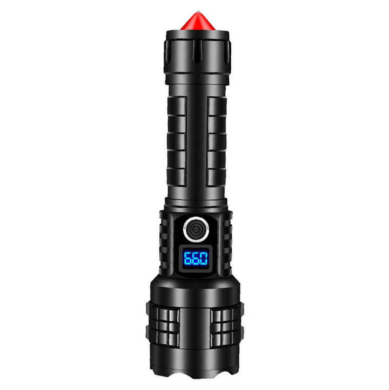 Powerful Tactical P70 LED Flashlight 3 Modes USB Power Display Torch with Self Rescue Hammer Broken