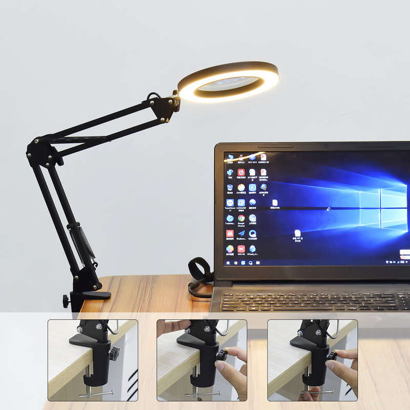 DANIU Flexible Desk Large 5X USB LED Magnifying Glass 33cm+33cm Bracket 3 Colors Illuminated Magnifi
