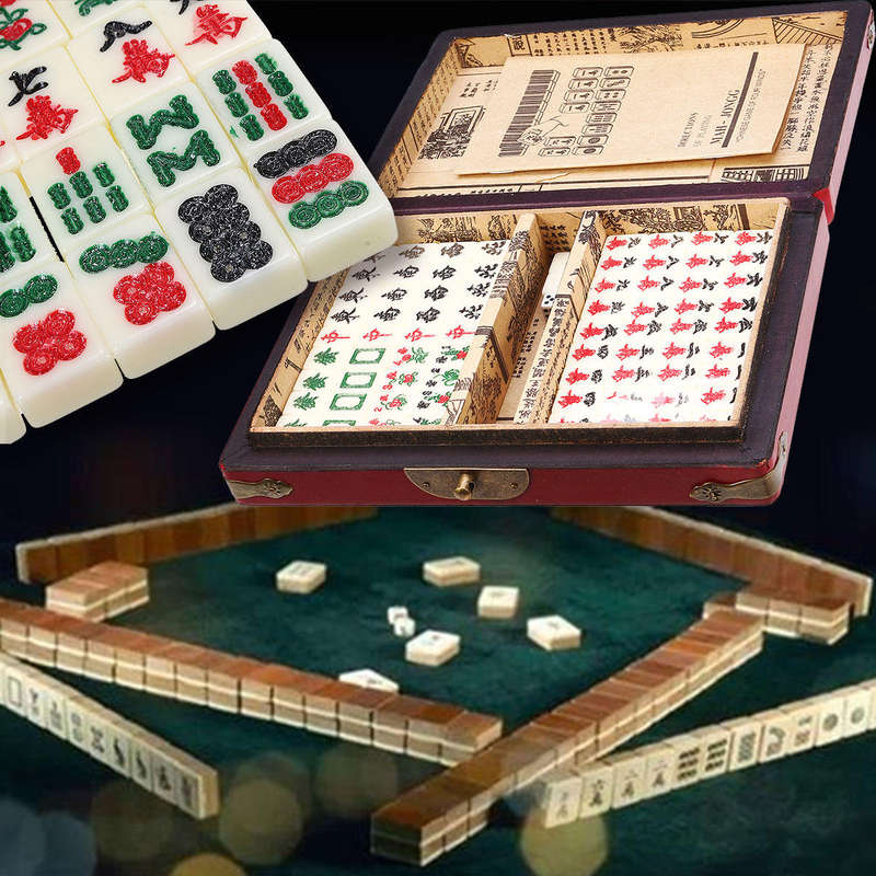 Chinese Mahjong Portable Retro Box Board Game Toy Rare 144 Tiles Mah-Jong Set