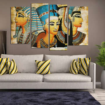4Pcs Canvas Print Paintings Egyptian Pharaoh Oil Painting Wall Decorative Printing Art Picture Frame