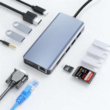 12-in-1 Type-C Docking Station USB3.0 Hub HDMI-compatible 4K Converter RJ45 100M Ethernet 100W PD Fa