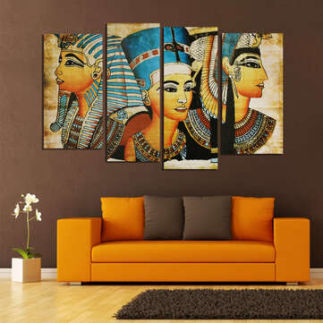 4Pcs Canvas Print Paintings Egyptian Pharaoh Oil Painting Wall Decorative Printing Art Picture Frame