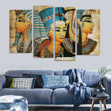 4Pcs Canvas Print Paintings Egyptian Pharaoh Oil Painting Wall Decorative Printing Art Picture Frame