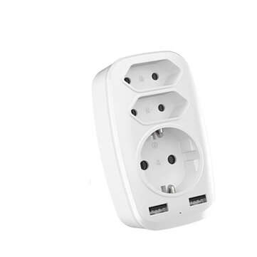 4000W 250V USB Socket Adapter 5-in-1 Multiple Plug 3 Way Multi Plug Double Euro and 1 Schuko Multi S