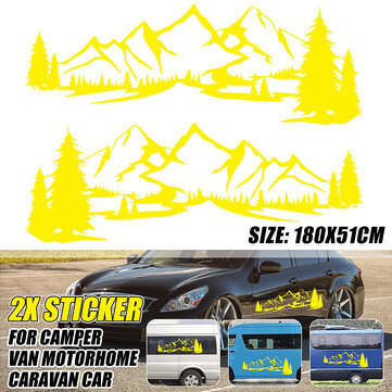 2PCS Decal Stickers Side Body Large Mountains For Camper Motorhome Van Caravan RVS (COLOR: YELLOW)