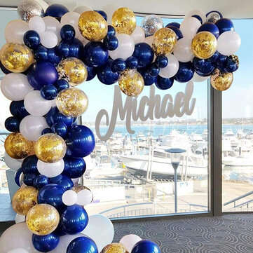 61Pcs Navy Theme Party Balloon Set Arch Latex Balloon with Gold Confetti Set for Kids Baby Shower Bi