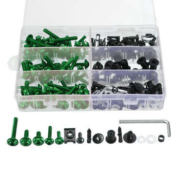 223pcs Motorcycle Windscreen Body Fairing Bolts Fastener Clips Screws For Honda/Y... (COLOR.: GREEN)