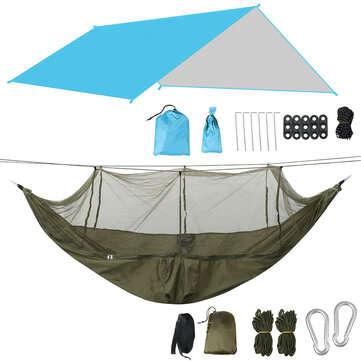 IPRee 1-2 Person Camping Hammock+Mosquito Net Mesh+Rain Tarp Cover Sleeping ... (COLOR: ARMYGREEN)