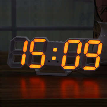 Large Modern Digital Led Skeleton Wall Clock Timer 24/12 Hour Display 3D Gife (COLOR.: YELLOW)