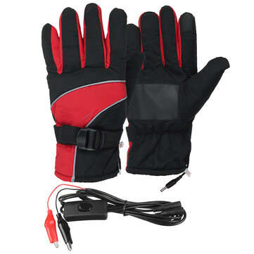 12V Electric Heated Inner Gloves Men Women Thermal Motorcycle charging Gloves for M... (COLOR.: RED)