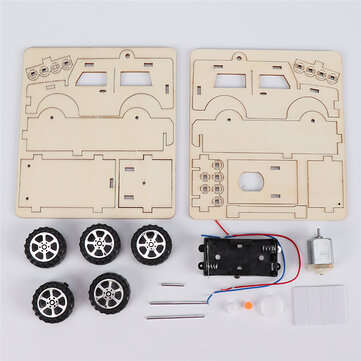 DIY Wood Electric Car Assembled Scientific Painted Color Exercise Hands-on Ability Experiment Kids E