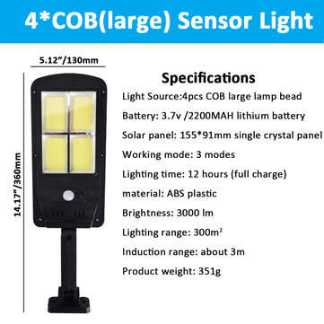 COB LED Solar Power PIR Motion Sensor Wall Light Outdoor Garden Secu... (TYPE: BIG4COBREMOTECONTROL)