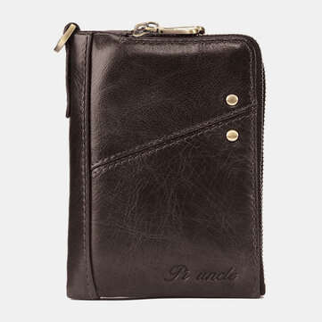 Men Genuine Leather RFID Blocking 12 Cards Slots Wallet Zipper Coin Bag Card Holder (COLOR1: COFFEE)