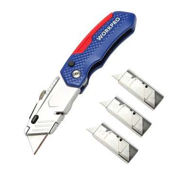 WORKPRO W011017N Folding Utility Kni-fe Safety Box Cutter with 13pcs Blades Included Multi Tools