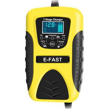 E-FAST 12V 7A Pulse 7 Stage Repair LCD Battery Charger Yellow For Car Motorcycle L... (PLUG: USPLUG)