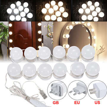 12x USB Hollywood LED Vanity Mirror Makeup Dressing Table Dimmable Light Bulbs