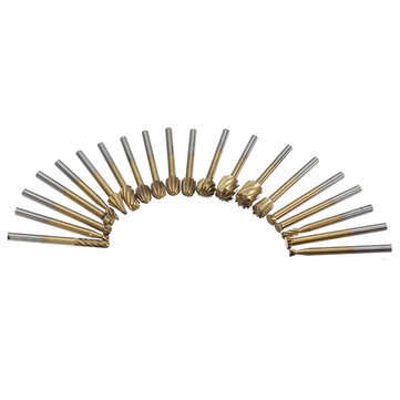 Drillpro 20Pcs Titanium Coated Rotary File Cutters HSS Mini Burr Wood Working Milling Carving Rasp D