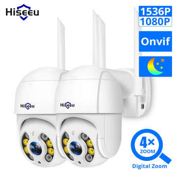 Hiseeu 3MP WiFi IP PTZ 1536p Dome ONVIF High Speed Security DSD Waterproof SD Card IP Camera Wireles