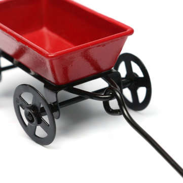 Dollhouse Metal Miniature Toy Red Small Pulling Cart Garden Furniture Accessories