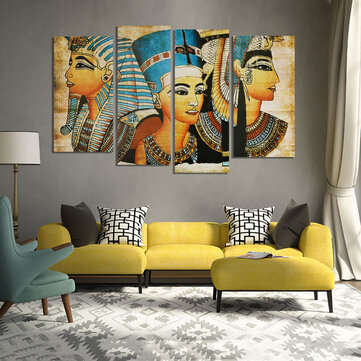 4Pcs Canvas Print Paintings Egyptian Pharaoh Oil Painting Wall Decorative Printing Art Picture Frame