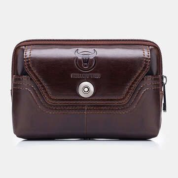 Bullcaptain  Genuine Leather Vinatge Waist Bag Phone Bag For Men (COLOR: BLACK)