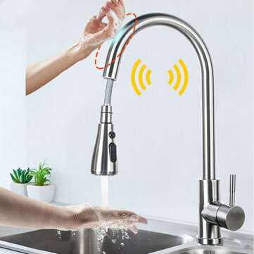 Stainless Steel Kitchen Sink Faucets Mixer Smart Touch Sensor Pull Out Hot Cold W... (COLOR: SILVER)