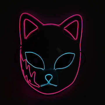 LED Luminous Mask Halloween Flash Mask Japanese Animation Dance Props EL Luminous Cat Face Mask