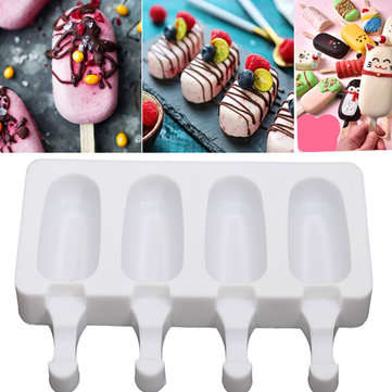 4 Cell Silicone Frozen Ice Cream Mold Juice Popsicle Maker Ice Lolly Pop Mould (SIZE 2: L)