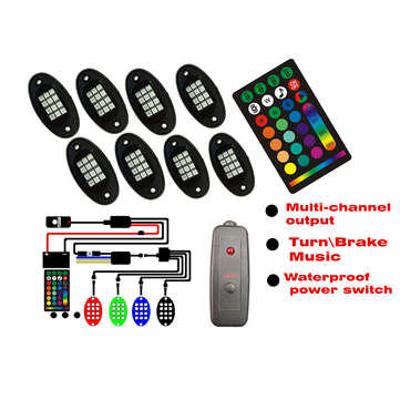 8pcs RGB LED ROCK Light Under Glow Voice Controller Muti-Channel Off-road Car