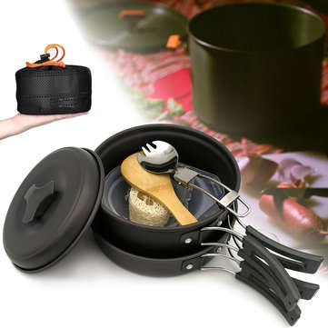 1-2 People Portable Cookware Set Backpacking Gas Butane Propane Canister Cooking ... (COLOR.: BLACK)