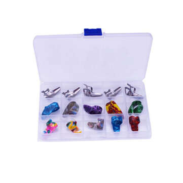 15PCS Celluloid Guitar Pick Set Index Finger Thumb Sleeve Metal Finger Sleeve