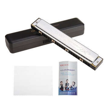 QIMEI 24 Holes Chromatic Harmonica Polyphonic C Key for Adults (COLOR: SILVER)