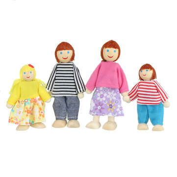 2/4/7 Person Happy Family Wooden People Doll House Figures Flexible Role Play Doll To... (LETTER: B)